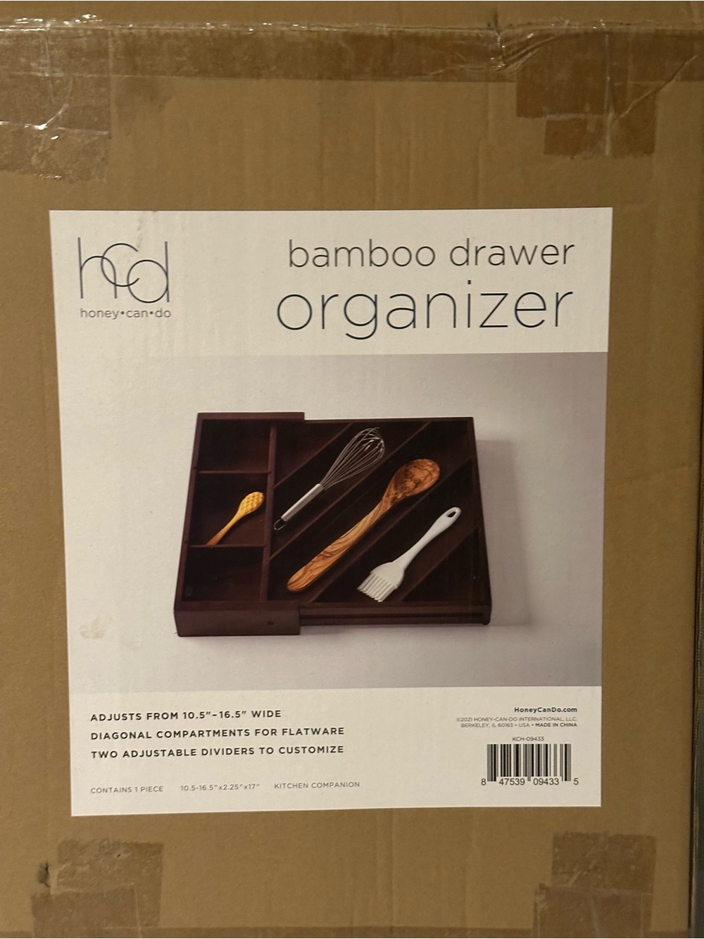Honey-Can-Do Bamboo Drawer Organizer — Dark Brown